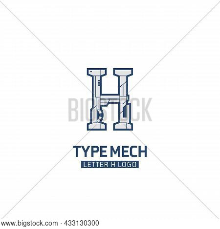 Type Letter H Mech Logo, Initial Logotype With Robot Mechanical Style Design