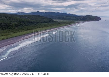 Khalaktyrsky Beach With Black Sand On Kamchatka Peninsula, Russia, Pacific Ocean