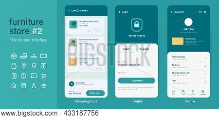 Ui User Interface Mobile App Design Layout Interface Of Furniture Online Store E-commerce From Login