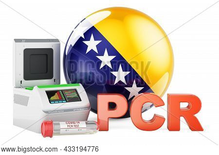 Pcr Test For Covid-19 In Bosnia And Herzegovina, Concept. Pcr Thermal Cycler With Bosnian Flag, 3d R