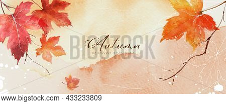 Abstract Art Autumn Background With Watercolor Maple Leaves. Watercolor Hand-painted Natural Art Per