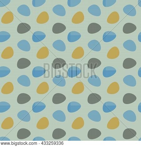 Seamless Pattern With Colored Multicolored Spots On A Gray Background. Blue, Ocher Abstract Pattern.