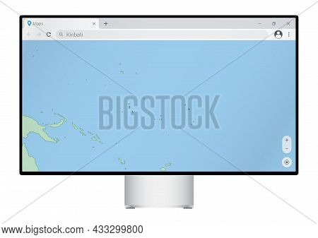 Computer Monitor With Map Of Kiribati In Browser, Search For The Country Of Kiribati On The Web Mapp