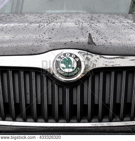 Skoda Chrome Metal Logo, Luxury Car In Istanbul City, March 21 2012 Istanbul Pendik Turkey Used Car 