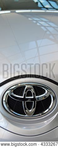 Toyota Auris Chrome Metal Logo, Luxury Car In Istanbul City, May 18 2014 Istanbul Pendik Turkey Used