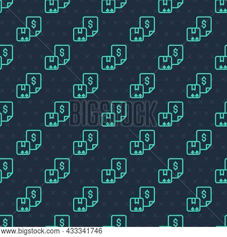 Green Line Waybill Icon Isolated Seamless Pattern On Blue Background. Vector