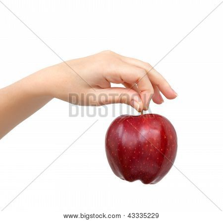 Kadın el yalıtılmış zemin kırmızı elma Holding