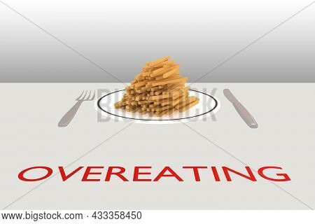 3d Illustration Of A Big Pile Of Potato Chips On A White Plate Along With Silver Knif And Fork On A 
