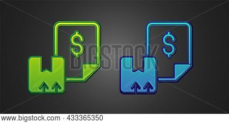 Green And Blue Waybill Icon Isolated On Black Background. Vector
