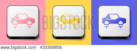 Isometric Fantastic Flying Car Icon Isolated On Pink, Yellow And Blue Background. Hover Car Future T