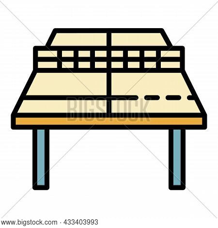 Ping Pong Table Perspective Icon. Outline Ping Pong Table Perspective Vector Icon Color Flat Isolate