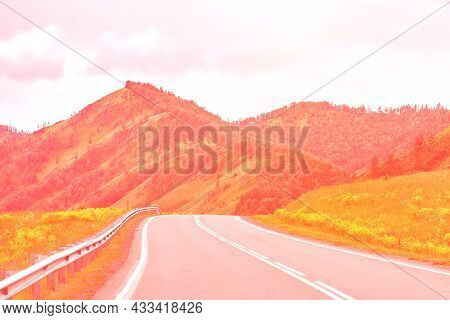 Vacation Roadtrip Landscape. Russian Altai Mountains. Multa Region. Holiday At Home. Staycation Conc