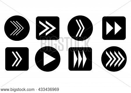 White Arrow Right On Black Background. Web Icon Set. Cursor Sign. Pointer Arrow Icon. Vector Illustr