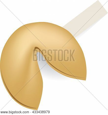 Traditional Fortune Cookie And Rectangular Paper Sheet For Fortune Text.