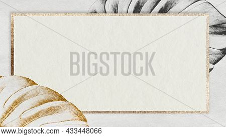 Golden monstera leaves frame design resource
