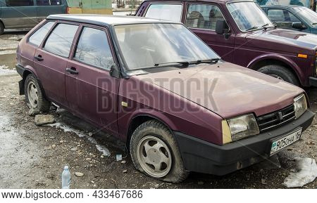 Kazakhstan, Ust-kamenogorsk, March 29, 2021: Lada Samara (vaz 2109, Lada Sputnik). Old Abandoned Use