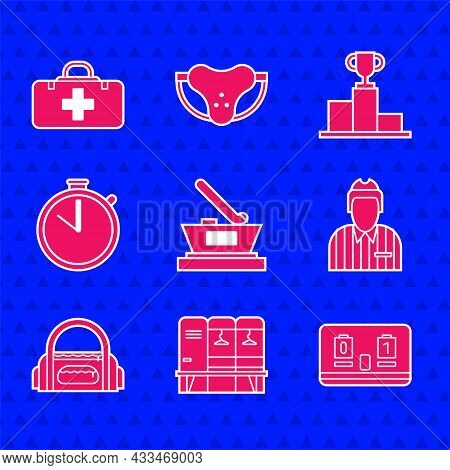 Set Ice Hockey Cup Champion, Locker Or Changing Room, Hockey Mechanical Scoreboard, Judge, Referee, 