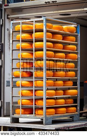 Dutch Cheese Market Delivery By Truck In Amsterdam, The Netherlands