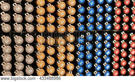 Gel Pens Variety. Multi-colored Pens Are Sorted By Color In A Professional Stationery Store. Store F