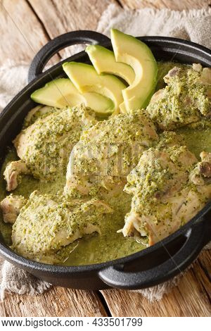 Jocon De Pollo Easy Guatemalan Chicken Stew Close Up In The Plate On The Table. Vertical
