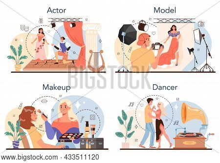 Artistic And Showbusiness Occupation Set. Actor, Dancer, Make Up Artist