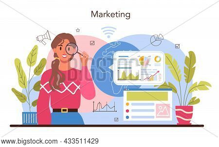 Marketer Set. Marketing Strategy And Communucation With A Customer