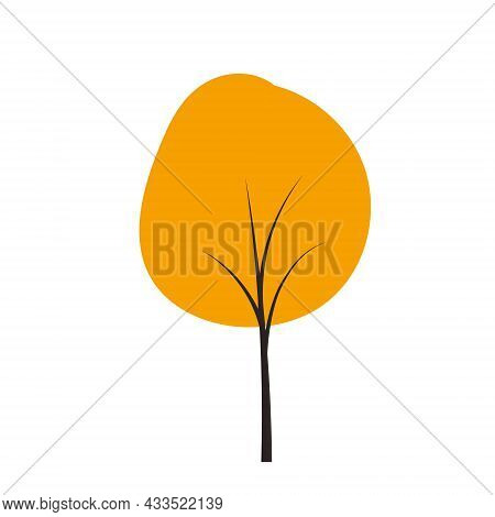 Orange Autumn Tree Doodles Vector Any Season Winter, Spring, Summen And Autumn. Flat Style Handdraw
