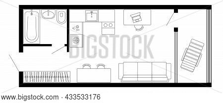 Apartment Floor Plan. Vector Architecture Micro Studio Plan Of Condominium, Flat, House. Interior De