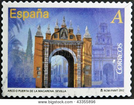 stamp printed in Spain dedicated to arches and monumental gates shows Arc or Puerta de la Macarena