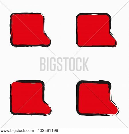 Red Square Chat Icon On White Background. Message Sign. Freehand Simple Art Design. Vector Illustrat