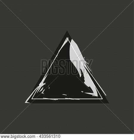 Black Triangle Icon On Dark Background. Thick Watercolor Blue Lines. Geometric Figure. Vector Illust