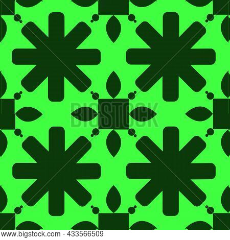 Arabesque Floral Endlessly Repeating Oriental Pattern Stylized Dark Green Flowers On A Bright Green 