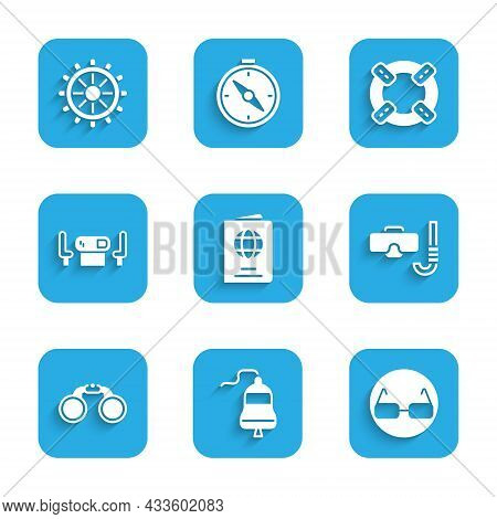Set Passport, Ship Bell, Glasses, Diving Mask And Snorkel, Binoculars, Poker Table, Lifebuoy And Ste