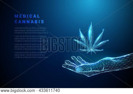 Abstract Blue Giving Hand With Cannabis Leaf