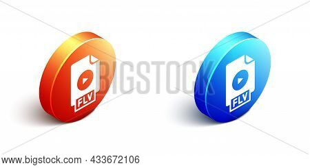 Isometric Flv File Document Video File Format. Download Flv Button Icon Isolated On White Background