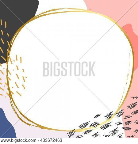 Gold frame on modern Memphis background