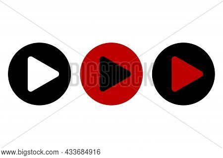 Play Icon Set. Play Button On White Backdrop. Sound Symbol. Right Arrow. Arrow Icon. Vector Illustra
