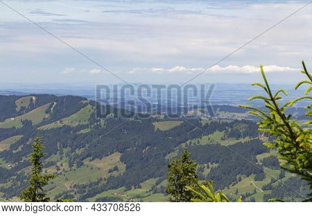Idyllic Aerial View Seen From The Immenstaedter Horn Around Immenstadt At The Allgaeu Region In Swab
