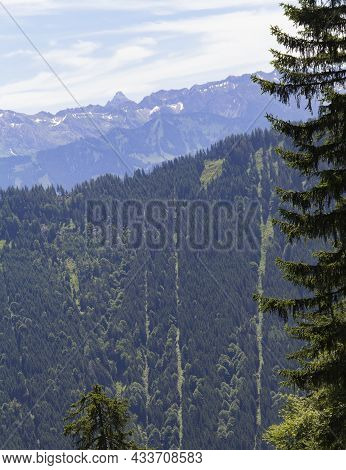 Idyllic Aerial View Seen From The Immenstaedter Horn Around Immenstadt At The Allgaeu Region In Swab