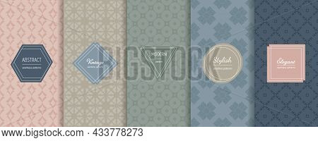 Vector Seamless Patterns Collection. Set Of Abstract Geometric Textures In Trendy Pastel Colors, Pow