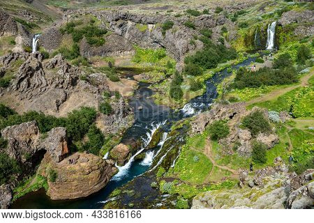 Hjalparfoss; Iceland - July 29, 2017: Scenic Landscape Of Hjalparfoss On The South Of Iceland