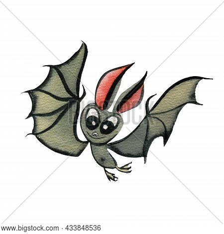 Halloween Sublimation Watercolor.halloween Animal. Bat, Small Bat Flying Found In Europe And North A