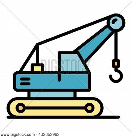 Excavator Crane Icon. Outline Excavator Crane Vector Icon Color Flat Isolated