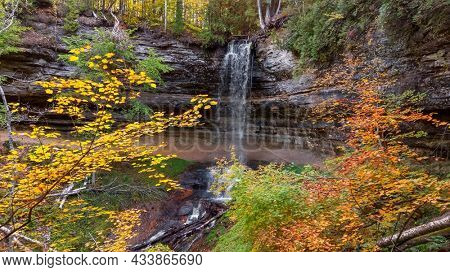 Scenic Munising water falls state park in autumn time in Michigan upper peninsula