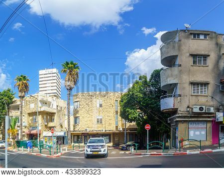 Haifa, Israel - September 23, 2021: Street Scene In Hadar Hacarmel Neighborhood, With International 