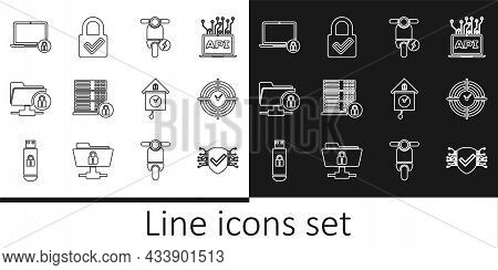 Set Line Cyber Security, Time Management, Electric Scooter, Server With Lock, Ftp Folder And, Laptop