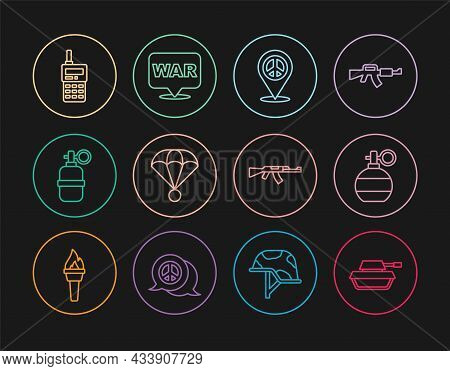 Set Line Military Tank, Hand Grenade, Location Peace, Parachute, Walkie Talkie, Submachine Gun And T