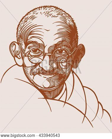 Sketch Of Father Of Indian Nation And Freedom Fighter Mahatma Gandhi Outline Editable Illustration