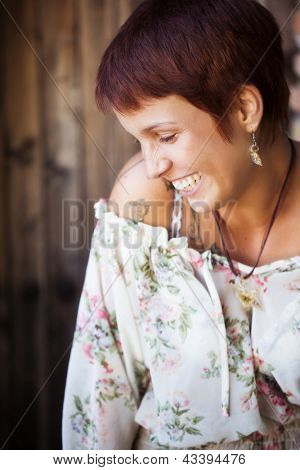 Young beautiful girl close portrait in lovely gesture