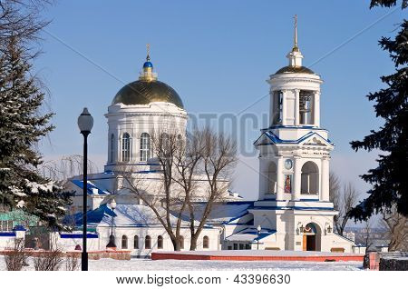 Pokrovsky Cathedral in winter of Voronezh in Russia